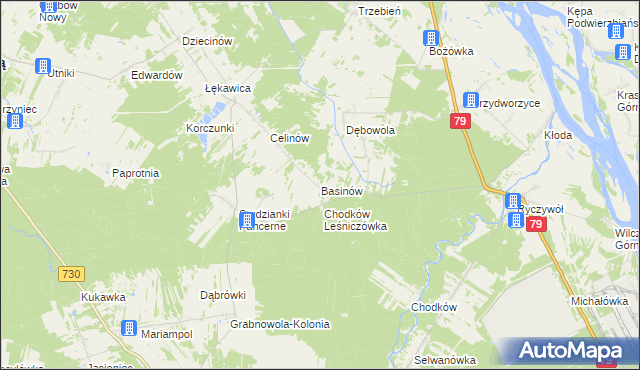 mapa Basinów gmina Magnuszew, Basinów gmina Magnuszew na mapie Targeo