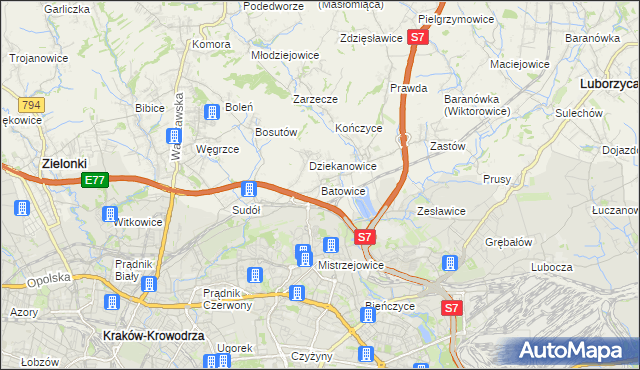 mapa Batowice, Batowice na mapie Targeo
