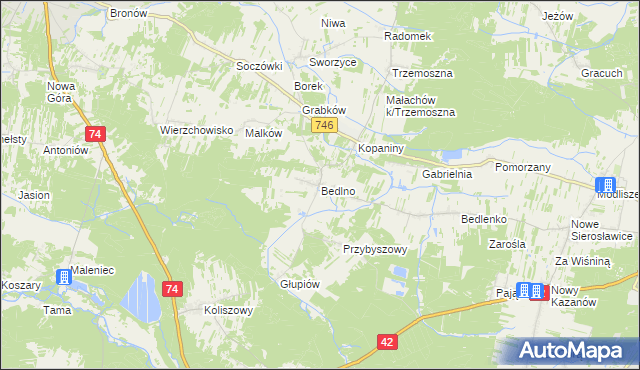 mapa Bedlno gmina Końskie, Bedlno gmina Końskie na mapie Targeo