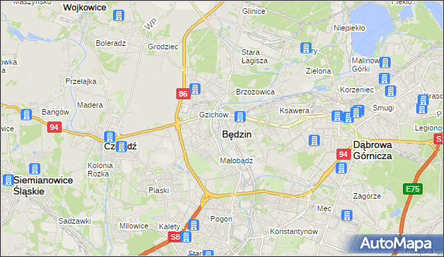 mapa Będzin, Będzin na mapie Targeo