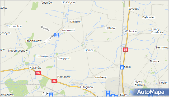 mapa Benice gmina Krotoszyn, Benice gmina Krotoszyn na mapie Targeo