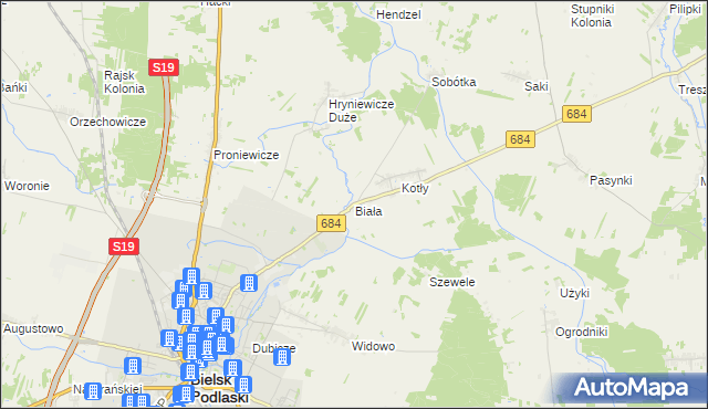 mapa Biała gmina Bielsk Podlaski, Biała gmina Bielsk Podlaski na mapie Targeo