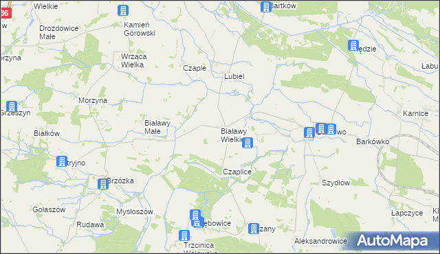 mapa Białawy Wielkie, Białawy Wielkie na mapie Targeo