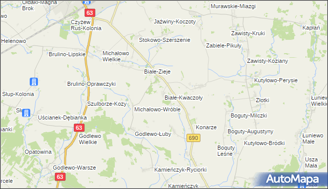 mapa Białe-Kwaczoły, Białe-Kwaczoły na mapie Targeo