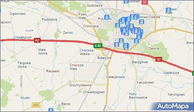 mapa Białężyce, Białężyce na mapie Targeo