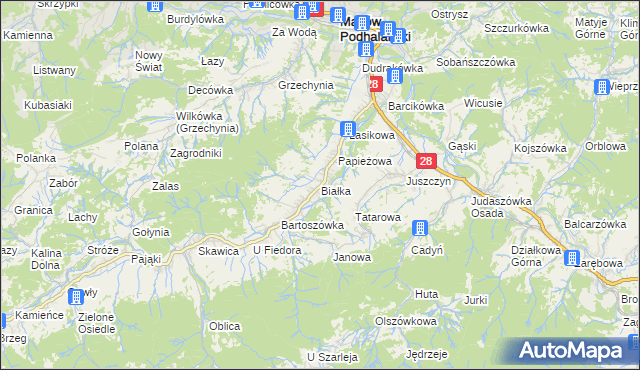 mapa Białka gmina Maków Podhalański, Białka gmina Maków Podhalański na mapie Targeo