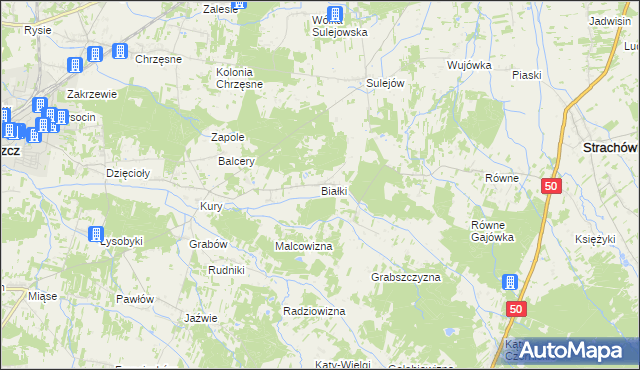 mapa Białki gmina Tłuszcz, Białki gmina Tłuszcz na mapie Targeo