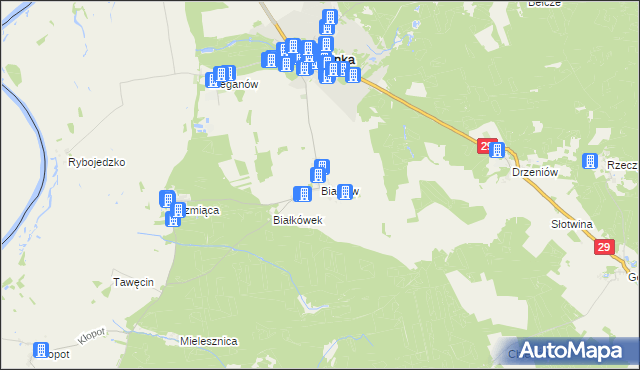 mapa Białków gmina Cybinka, Białków gmina Cybinka na mapie Targeo