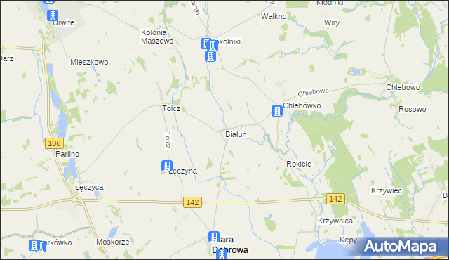 mapa Białuń gmina Stara Dąbrowa, Białuń gmina Stara Dąbrowa na mapie Targeo