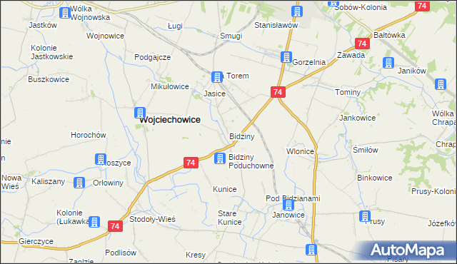 mapa Bidziny, Bidziny na mapie Targeo