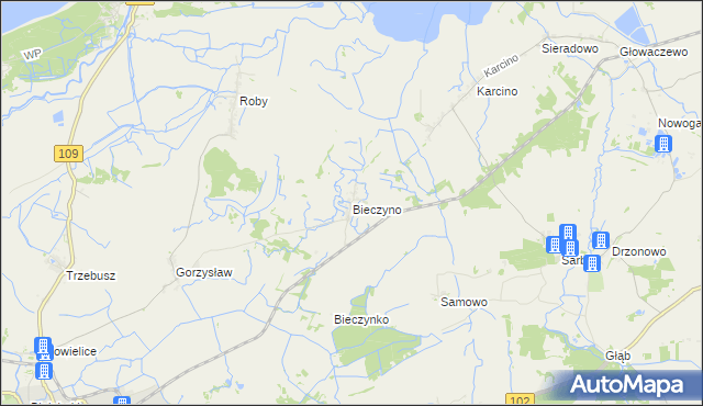 mapa Bieczyno, Bieczyno na mapie Targeo