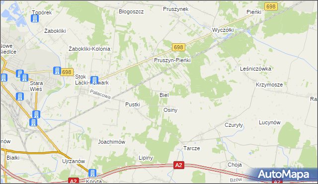 mapa Biel gmina Siedlce, Biel gmina Siedlce na mapie Targeo