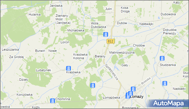 mapa Bielany gmina Łomazy, Bielany gmina Łomazy na mapie Targeo