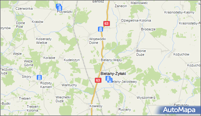 mapa Bielany-Wąsy, Bielany-Wąsy na mapie Targeo