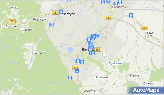 mapa Bielawa powiat dzierżoniowski, Bielawa powiat dzierżoniowski na mapie Targeo