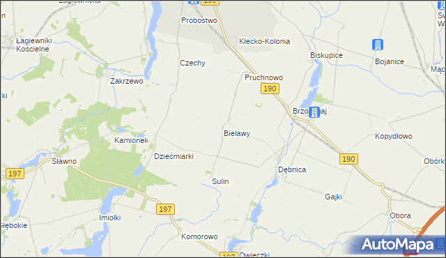 mapa Bielawy gmina Kłecko, Bielawy gmina Kłecko na mapie Targeo