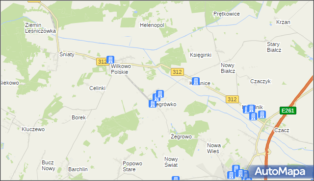 mapa Bielawy gmina Śmigiel, Bielawy gmina Śmigiel na mapie Targeo