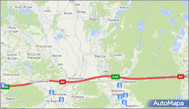 mapa Bielcza, Bielcza na mapie Targeo
