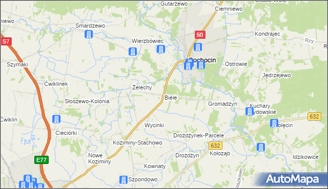 mapa Biele gmina Sochocin, Biele gmina Sochocin na mapie Targeo