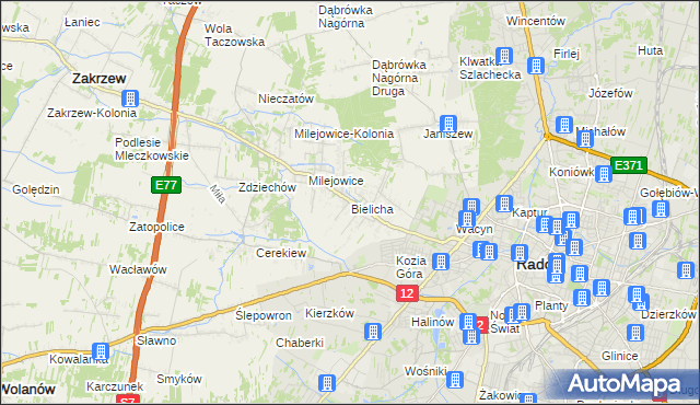 mapa Bielicha, Bielicha na mapie Targeo