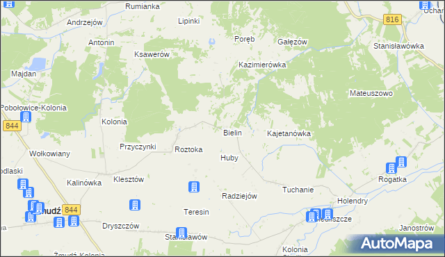 mapa Bielin gmina Żmudź, Bielin gmina Żmudź na mapie Targeo