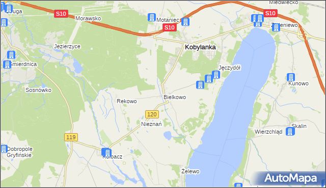 mapa Bielkowo gmina Kobylanka, Bielkowo gmina Kobylanka na mapie Targeo