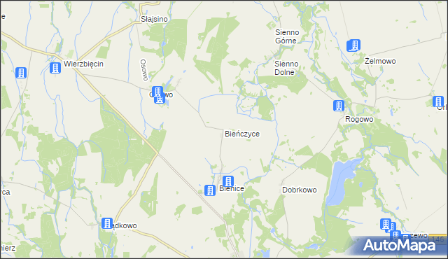 mapa Bieńczyce gmina Nowogard, Bieńczyce gmina Nowogard na mapie Targeo