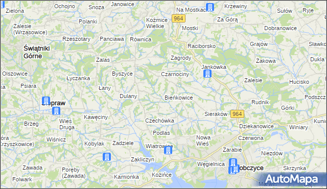 mapa Bieńkowice gmina Dobczyce, Bieńkowice gmina Dobczyce na mapie Targeo