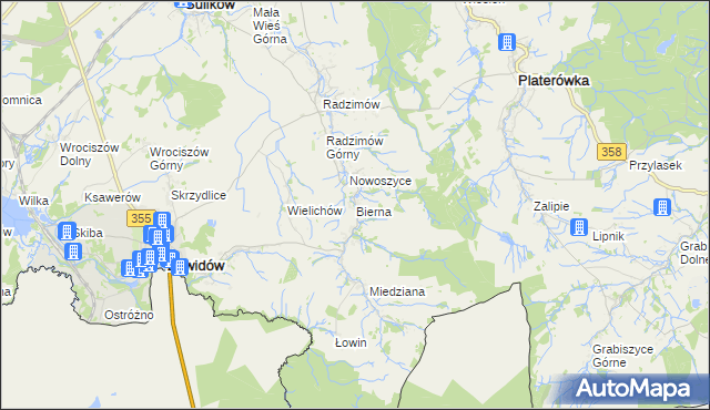 mapa Bierna gmina Sulików, Bierna gmina Sulików na mapie Targeo
