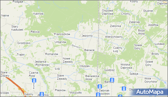 mapa Bierwce, Bierwce na mapie Targeo