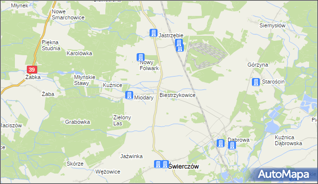 mapa Biestrzykowice, Biestrzykowice na mapie Targeo