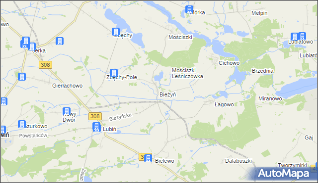 mapa Bieżyń, Bieżyń na mapie Targeo