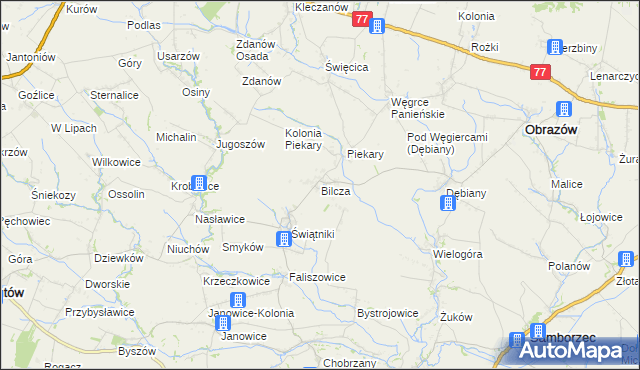 mapa Bilcza gmina Obrazów, Bilcza gmina Obrazów na mapie Targeo
