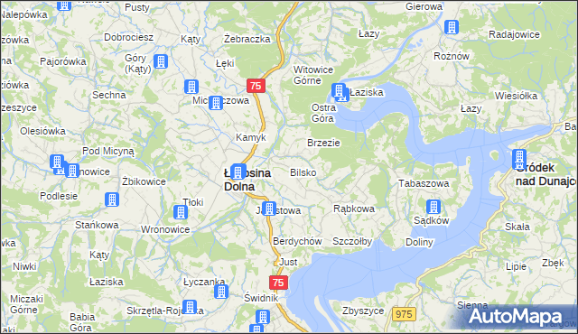 mapa Bilsko gmina Łososina Dolna, Bilsko gmina Łososina Dolna na mapie Targeo