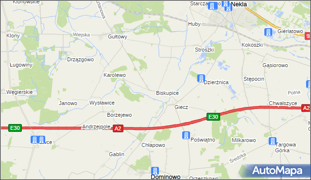 mapa Biskupice gmina Dominowo, Biskupice gmina Dominowo na mapie Targeo