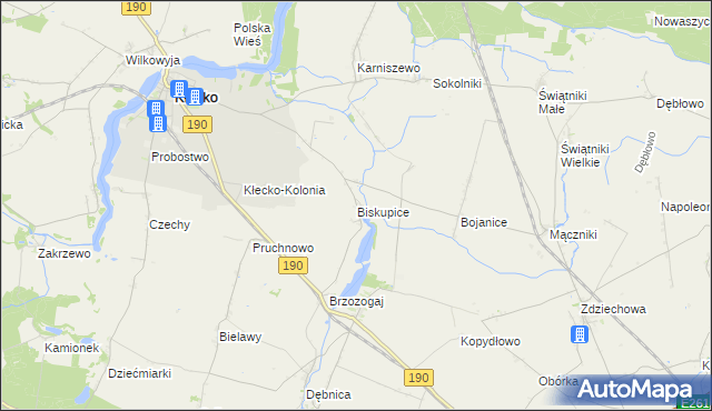 mapa Biskupice gmina Kłecko, Biskupice gmina Kłecko na mapie Targeo