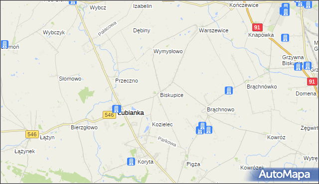 mapa Biskupice gmina Łubianka, Biskupice gmina Łubianka na mapie Targeo