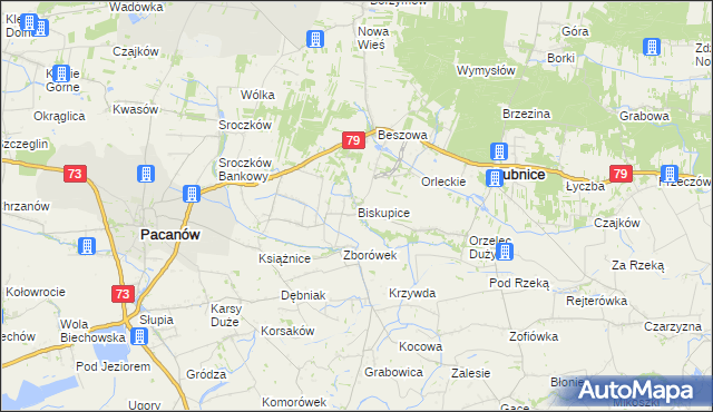mapa Biskupice gmina Pacanów, Biskupice gmina Pacanów na mapie Targeo