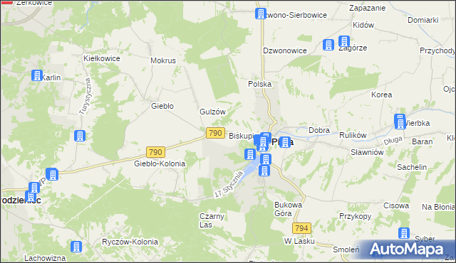 mapa Biskupice gmina Pilica, Biskupice gmina Pilica na mapie Targeo