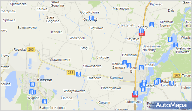 mapa Biskupie gmina Ślesin, Biskupie gmina Ślesin na mapie Targeo