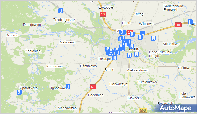 mapa Biskupin gmina Lipno, Biskupin gmina Lipno na mapie Targeo