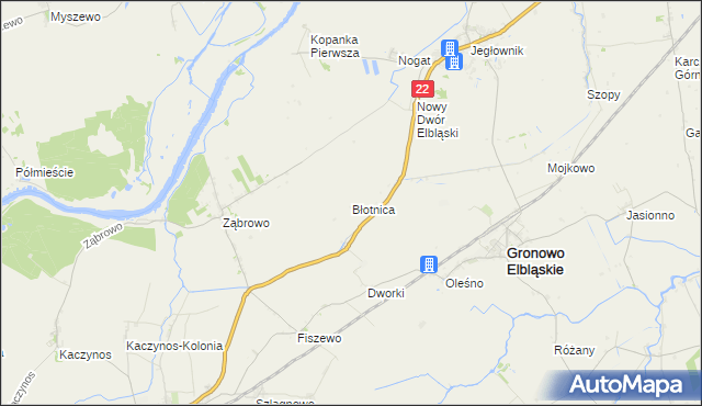 mapa Błotnica gmina Gronowo Elbląskie, Błotnica gmina Gronowo Elbląskie na mapie Targeo