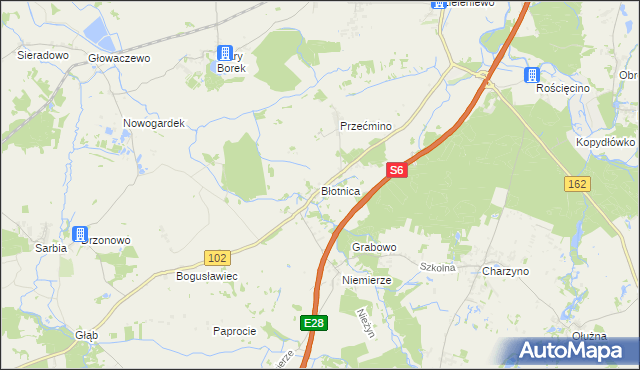 mapa Błotnica gmina Kołobrzeg, Błotnica gmina Kołobrzeg na mapie Targeo