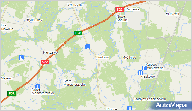 mapa Błudowo, Błudowo na mapie Targeo