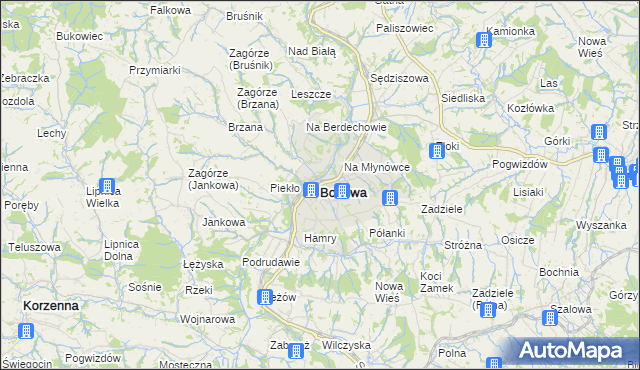 mapa Bobowa powiat gorlicki, Bobowa powiat gorlicki na mapie Targeo