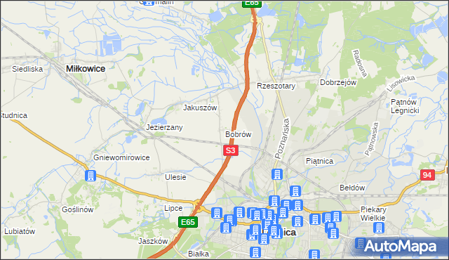 mapa Bobrów gmina Miłkowice, Bobrów gmina Miłkowice na mapie Targeo