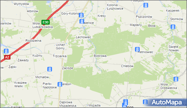 mapa Bobrowa gmina Łyszkowice, Bobrowa gmina Łyszkowice na mapie Targeo