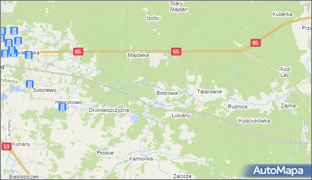 mapa Bobrowa gmina Zabłudów, Bobrowa gmina Zabłudów na mapie Targeo