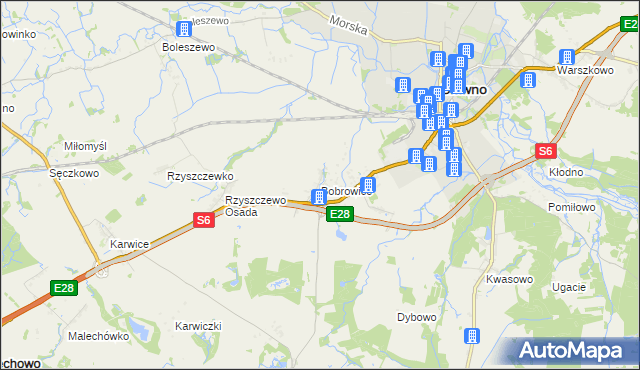 mapa Bobrowice gmina Sławno, Bobrowice gmina Sławno na mapie Targeo