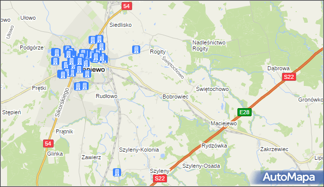 mapa Bobrowiec gmina Braniewo, Bobrowiec gmina Braniewo na mapie Targeo